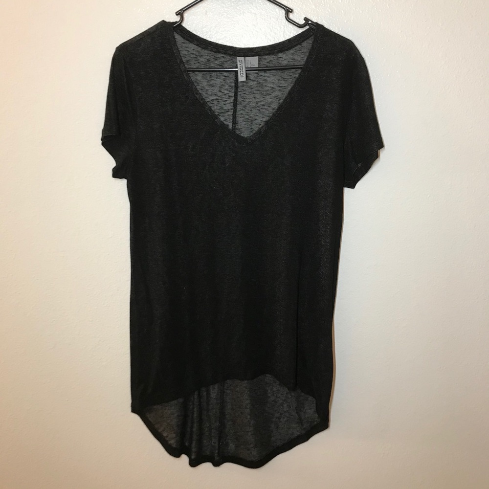 High-low Black Burnout V-Neck Tee
